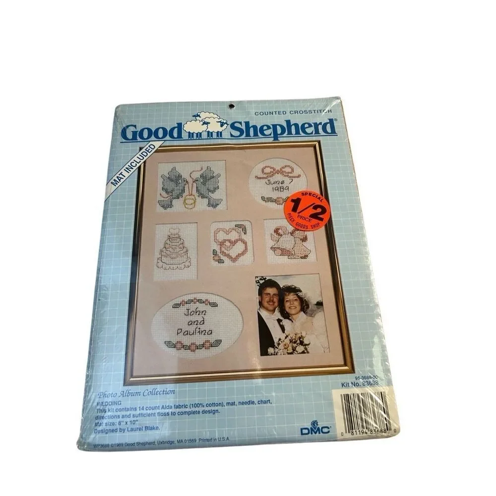Good Shepherd Laurel Blake counted Cross stitch photo album Wedding 8x10 mat 198